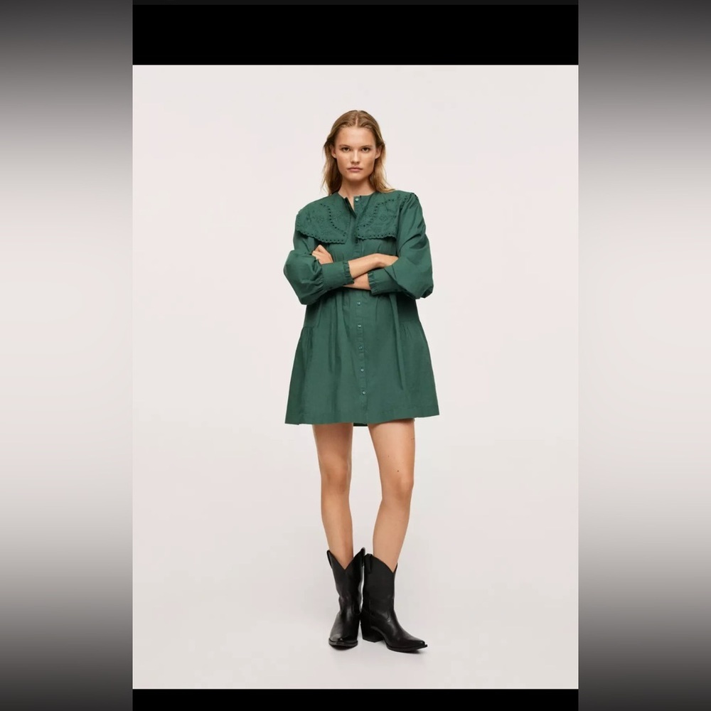 MNG Mango embroidered dress in green NWT
